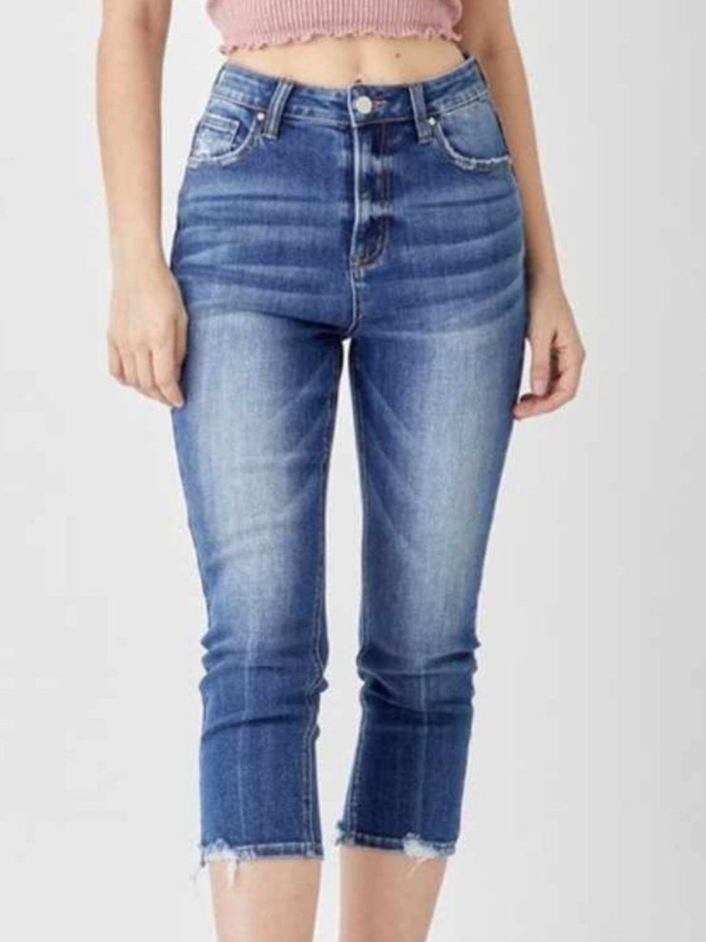 Risen High Rise Cropped Capri Jeans NWT Size 9 Blue Stretch